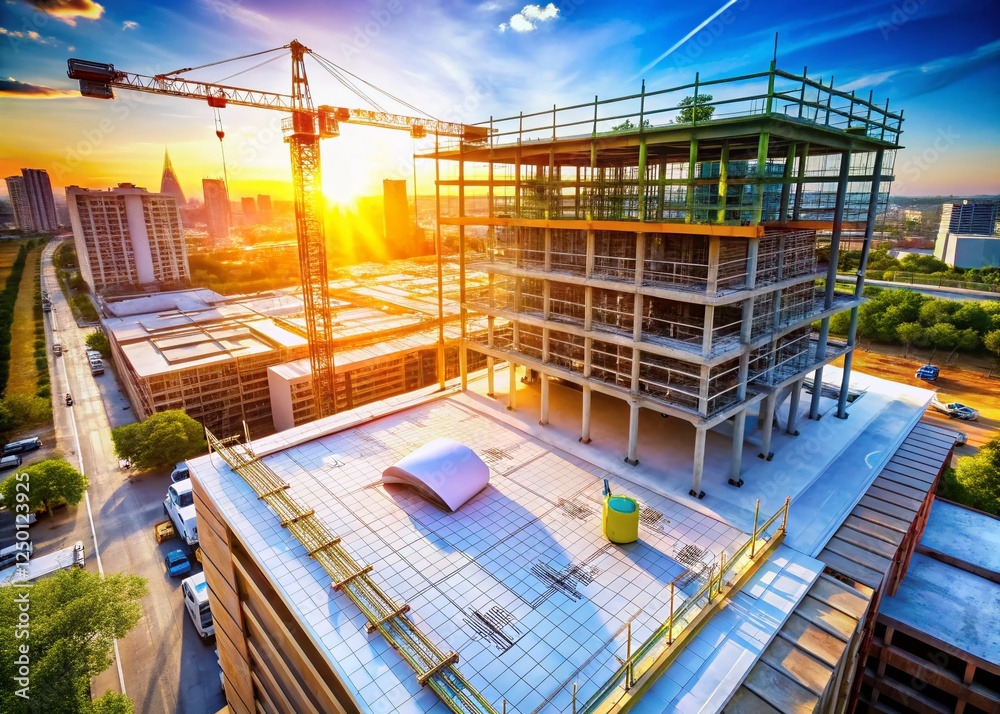 Aerial View of Building Construction Plan with Copyspace - Drone Photography Aerial View of Building Construction Plan with Copyspace - Drone Photography