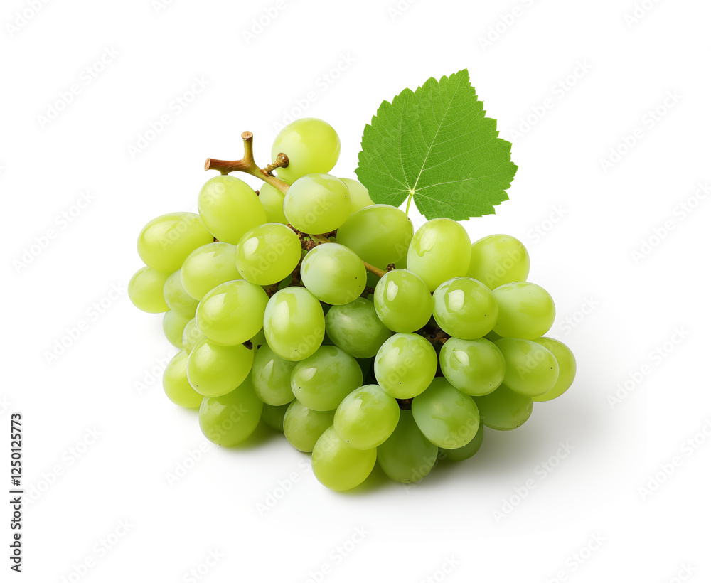 grape fruits with leaves isolated on white. bunch grape grape fruits with leaves isolated on white. bunch grape