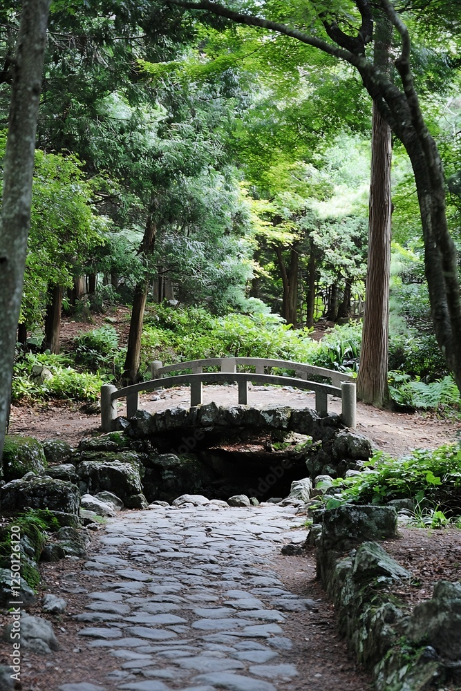 Serene view of a stone bridge in a lush green woodland setting : Generative AI Serene view of a stone bridge in a lush green woodland setting : Generative AI