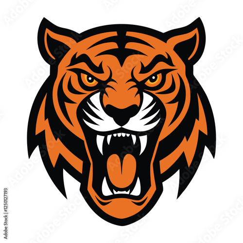 A Tiger Head Roaring Color Vector Illustration