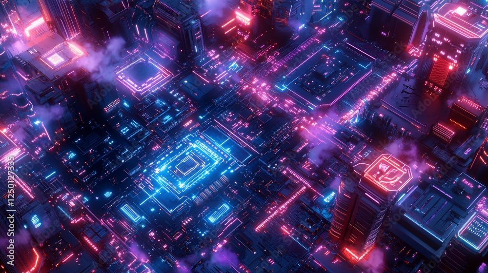 Futuristic cyberpunk city circuit board. Futuristic cyberpunk city circuit board.