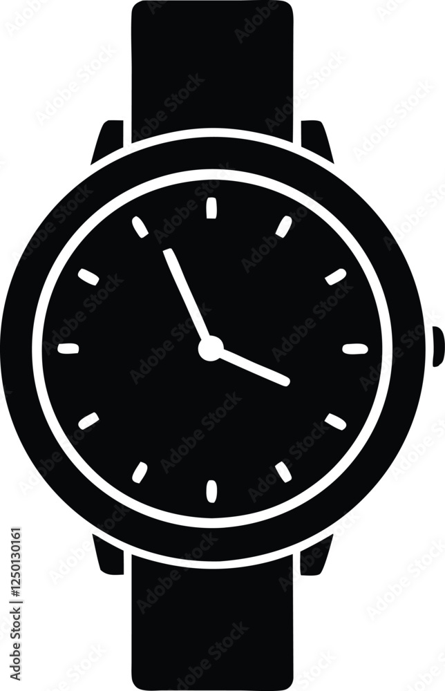 Classic Wristwatch Silhouette, Hand watch silhouette vector Classic Wristwatch Silhouette, Hand watch silhouette vector