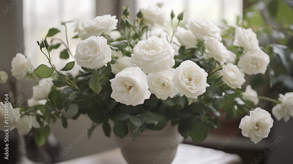 Obraz premium 白いバラのある窓辺