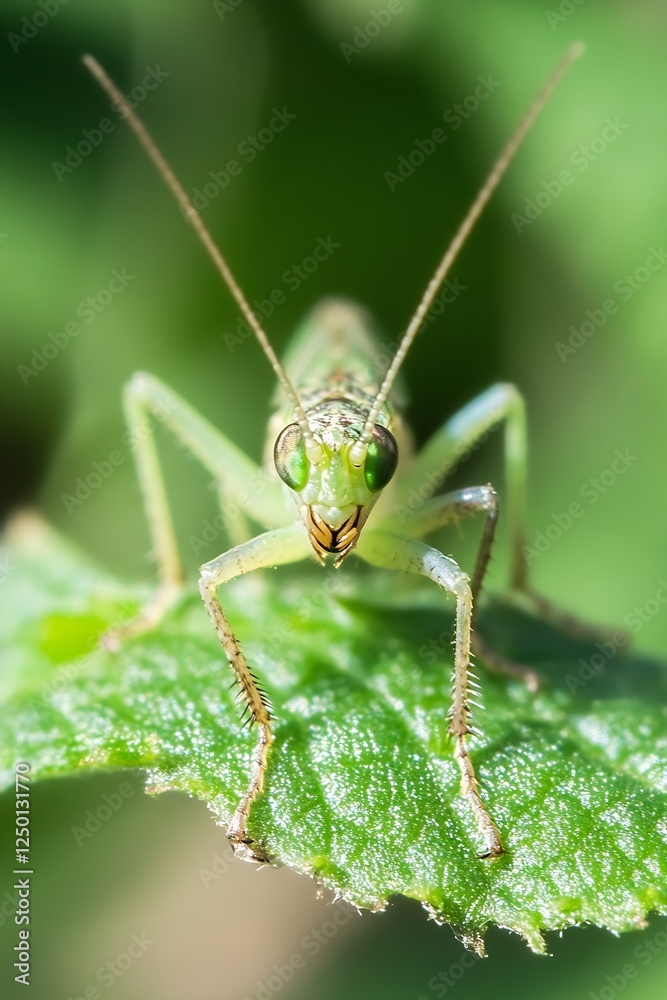 Close Up of a Green Grasshopper on a Leaf Showcasing Nature's Intricate Details : Generative AI Close Up of a Green Grasshopper on a Leaf Showcasing Nature's Intricate Details : Generative AI