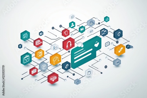 Modern Communication Concept with Colorful Icons and Connected Lines in Digital Space