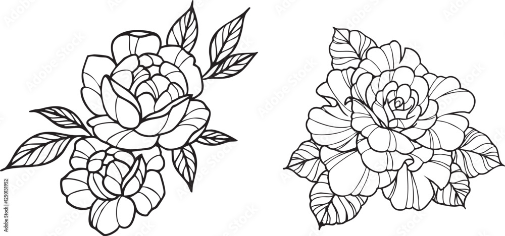 Set of hand drawn sketch of flowers vector line art Set of hand drawn sketch of flowers vector line art