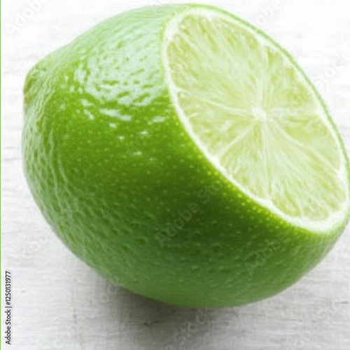 Fresh Cut Lime Halved on Wooden Surface for Culinary Use