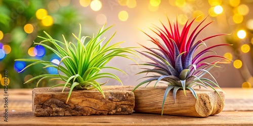 Air Plants Tillandsia Capitata & Ionantha Mounted on Wood - Botanical Decor photo