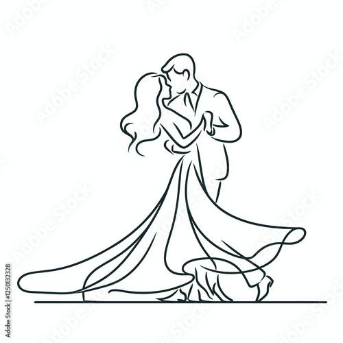 Silhouette of a dancing couple, elegantly depicting a bride and groom on the dance floor, romantic atmosphere, perfect for wedding invitations, decorations, and love-themed designs.