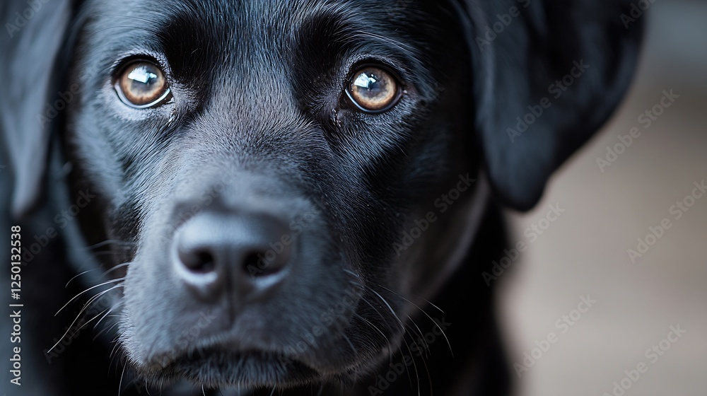 Intense close up of black labrador dog with piercing eyes and focused gaze : Generative AI Intense close up of black labrador dog with piercing eyes and focused gaze : Generative AI