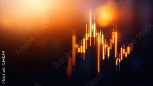 glowing stock market candlestick chart with warm colors and light