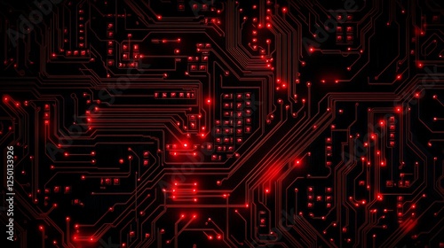 Wallpaper Mural Abstract red circuit board texture with glowing elements. Torontodigital.ca