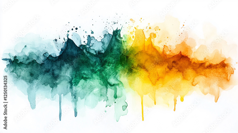 Fototapeta premium Abstract Watercolor Background Teal Orange Green Yellow Design Texture Paint art style image fluid