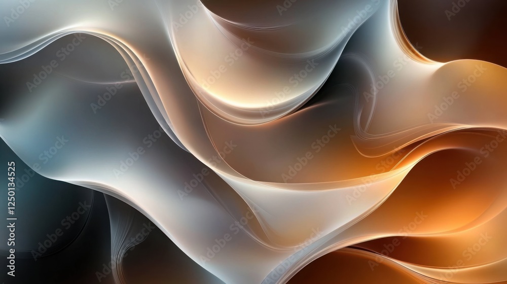 Obraz premium Modern Abstract Gradient Backgrounds with Flowing Curves on Dark Contrast, Blender Cycles Style, Undulating Lines in Mocha Mousse, Teal, Rust Brown, and Bone