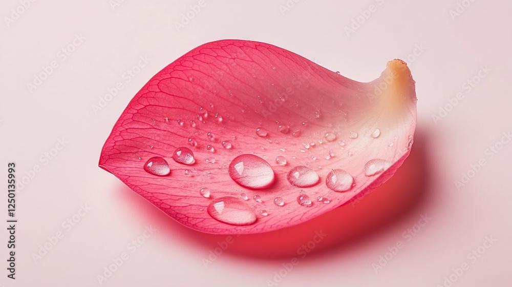 Fototapeta premium Close-up of a single, pink rose petal with water droplets.