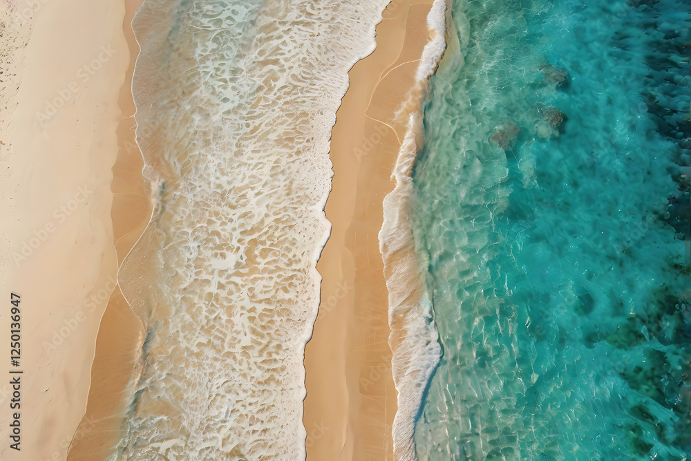 Sea beach with turquoise water color and clean bright sand with little white wave is a good vacation travel destination site for best graphic background for artwork and design Sea beach with turquoise water color and clean bright sand with little white wave is a good vacation travel destination site for best graphic background for artwork and design