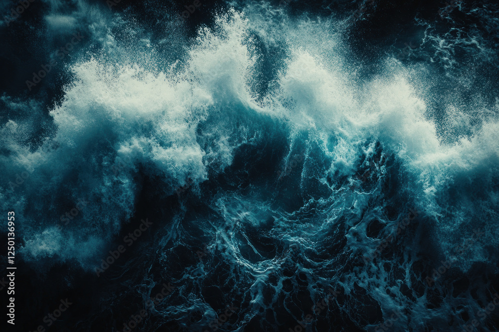 Fototapeta premium Large wave crashing against rocky shore with seagulls flying overhead.