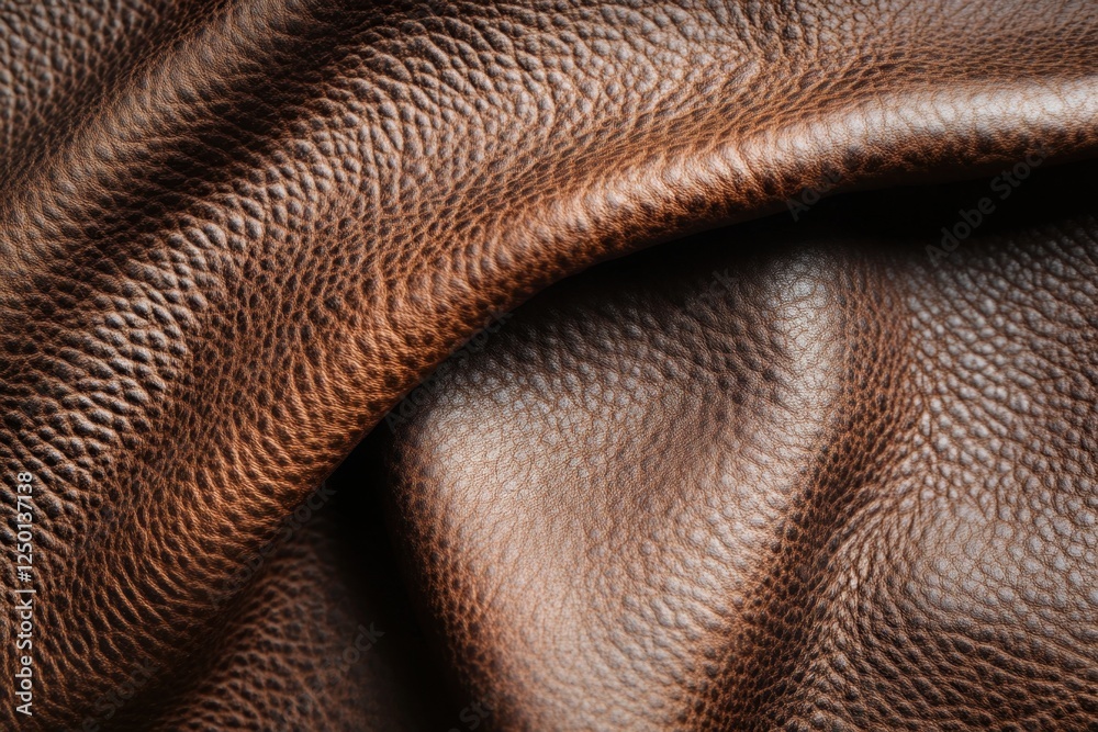 Brown leather texture, close up, folds, background of material Brown leather texture, close up, folds, background of material