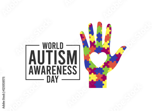 World autism awareness day. April 02. Puzzle icon with hand shape on white background. Flat design vector illustration. Poster or banner.