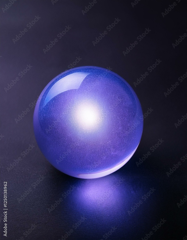 Obraz premium Glowing purple glass sphere on dark background.