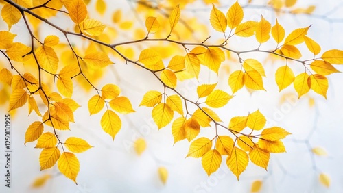 Autumn Branch: Yellow Leaves on White Background - Long Exposure Photography