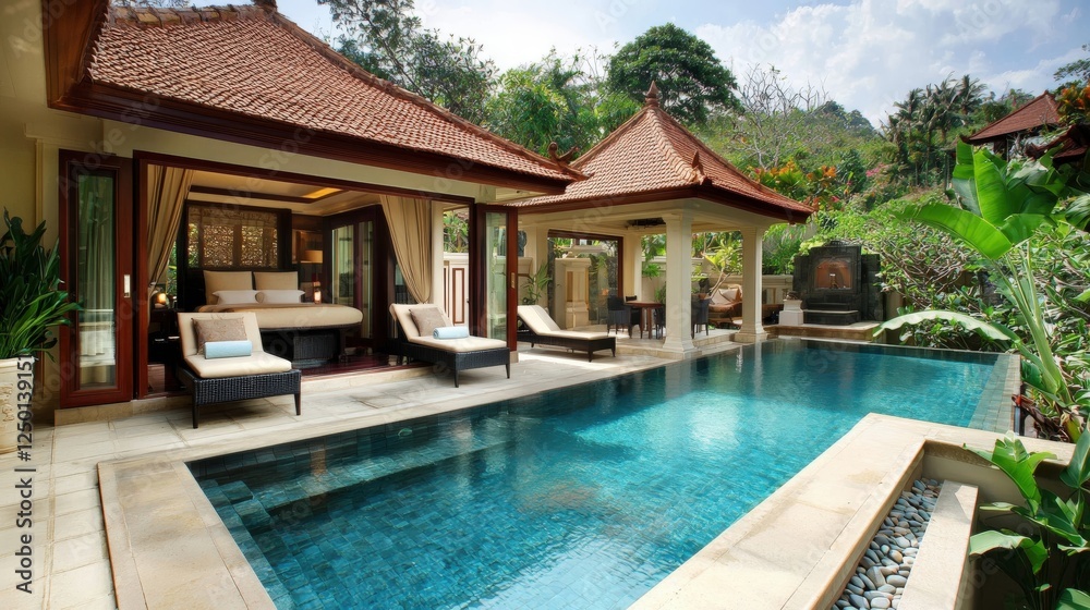 Fototapeta premium Luxurious Tropical Villa with Private Pool and Bedroom Access