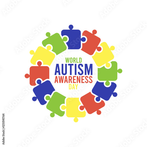 World autism awareness day. Colorful puzzle circle icon. April 02. Flat design vector illustration.