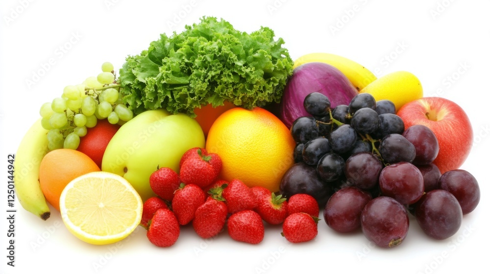 Vibrant still life of fresh fruits and vegetables, celebrating natural abundance and healthy living. Vibrant still life of fresh fruits and vegetables, celebrating natural abundance and healthy living.