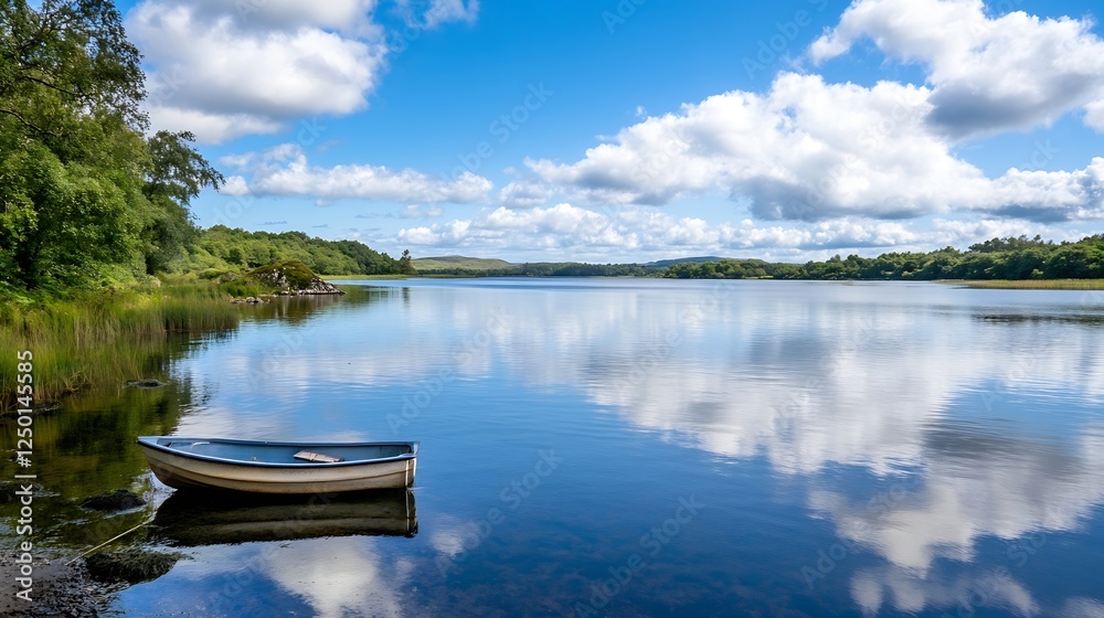 Serene Landscape with a Calm Lake and Dramatic Clouds Reflecting on the Water Surface : Generative AI Serene Landscape with a Calm Lake and Dramatic Clouds Reflecting on the Water Surface : Generative AI