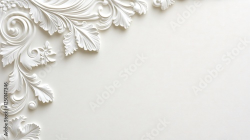 White ornate floral design on textured background
