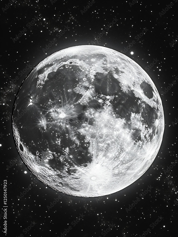 Fototapeta premium Close-Up of the Full Moon Against a Starry Background : Generative AI
