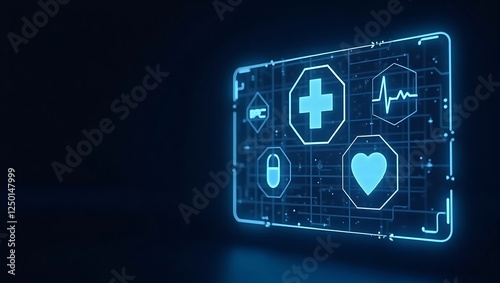 Futuristic Holographic Screen with Medical Symbols for National Doctors' Day Designs