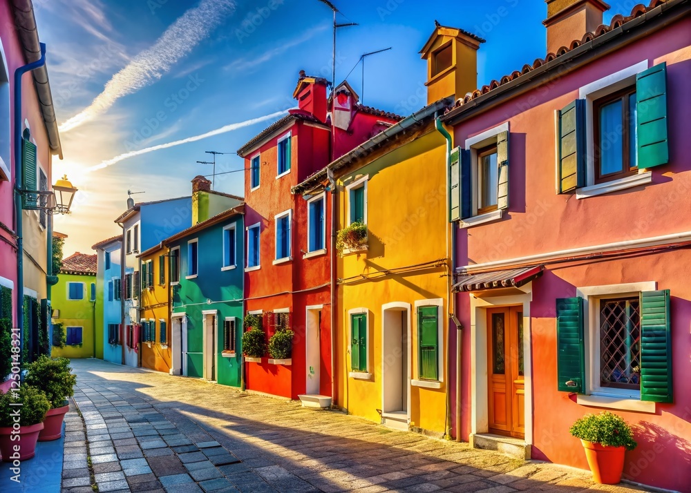 Burano Island, Italy: Vibrant Colorful Houses and Charming Street Scenes - Macro Photography Burano Island, Italy: Vibrant Colorful Houses and Charming Street Scenes - Macro Photography