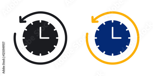 Past time icons set vectors black and colored style