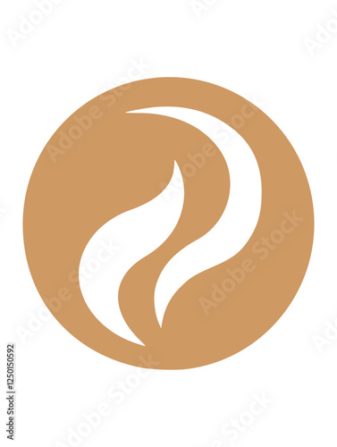 Abstract tan circle with white flame design
