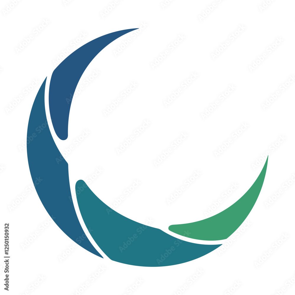 Abstract crescent moon design in teal and green.