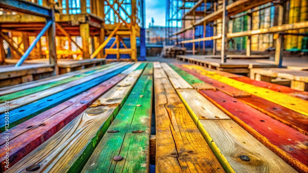 Obraz premium Candid Shot of Construction Workers on Scaffold Planks