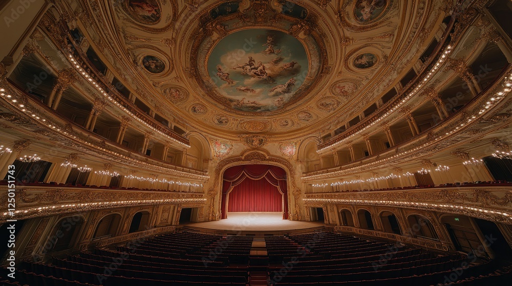 Obraz premium Ornate Theater Interior with Golden Details and Seating