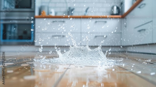 Water Damage in Modern Kitchen - Leaking Pipe or Appliance.
