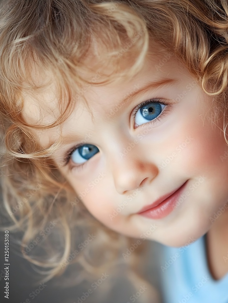 Adorable Portrait of a Smiling Little Girl with Beautiful Blue Eyes and Curly Hair : Generative AI Adorable Portrait of a Smiling Little Girl with Beautiful Blue Eyes and Curly Hair : Generative AI