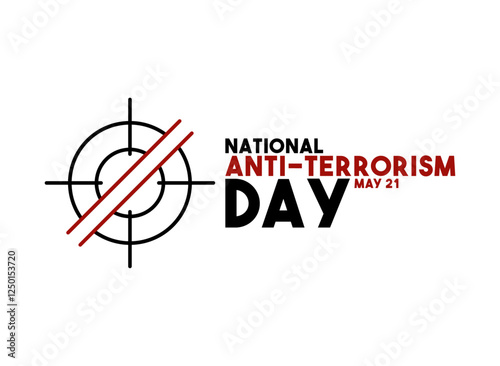 National Anti-Terrorism Day. May 21. Target shooting range prohibition sign. Line. Outline. White background. Poster, banner, card, background.