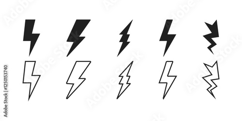 flash thunder power icon set, flash lightning bolt icon with thunder bolt - Electric power icon symbol