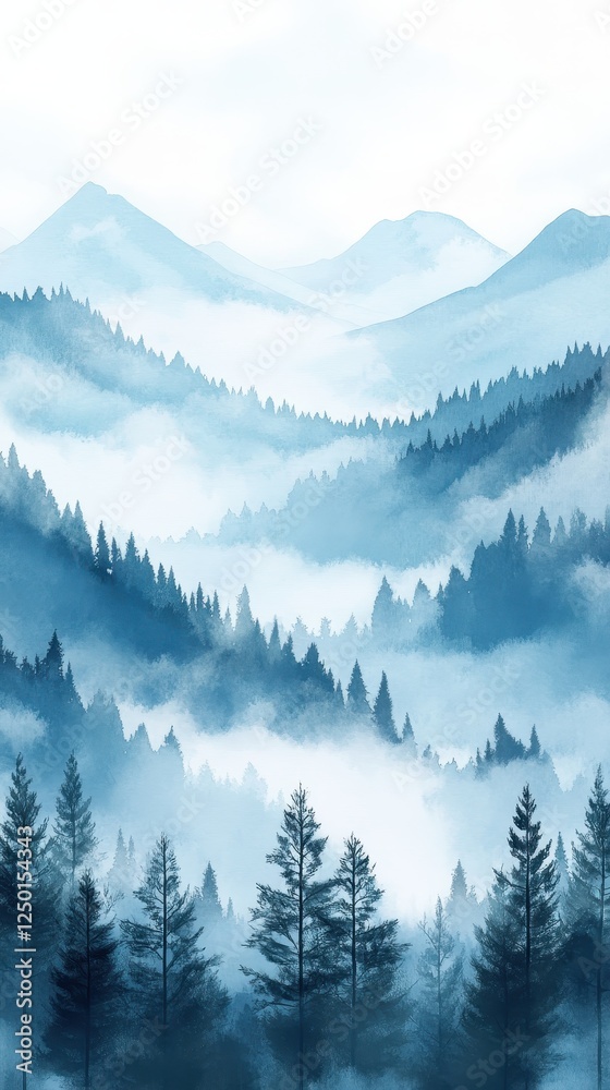 Fototapeta premium Serene Blue Mountains Mist Shrouded Forest Landscape