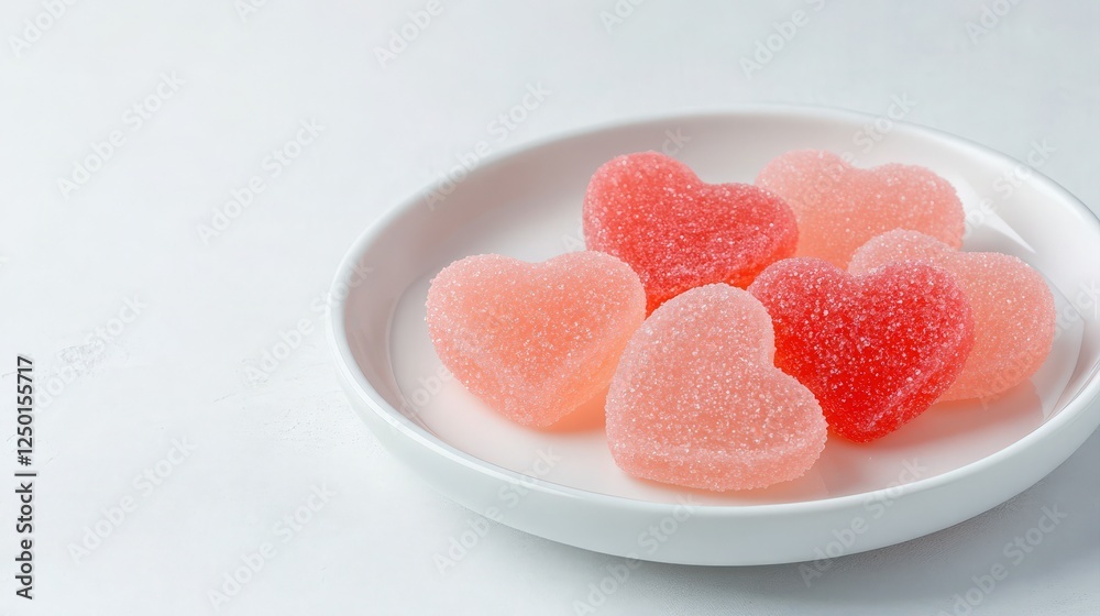valentine's day food concept. Colorful heart-shaped gummy candies on a white plate. valentine's day food concept. Colorful heart-shaped gummy candies on a white plate.
