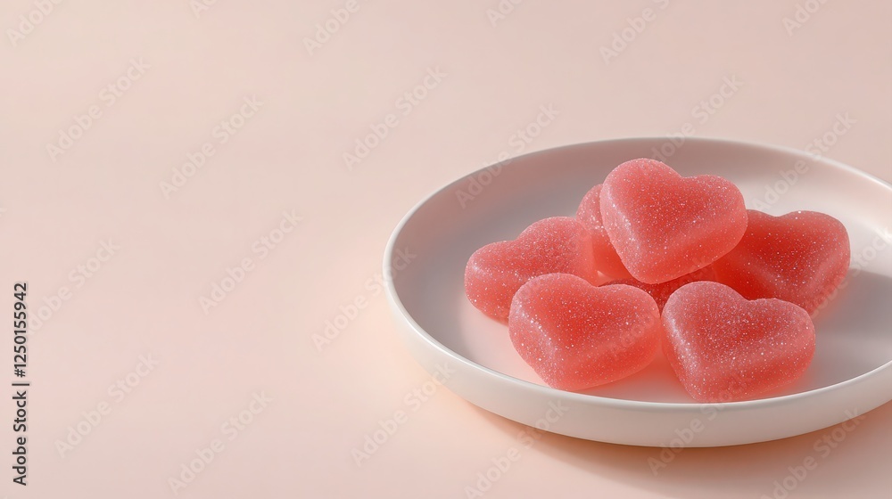 valentine's day food concept. Heart-shaped gummy candies on a plate against a soft background. valentine's day food concept. Heart-shaped gummy candies on a plate against a soft background.