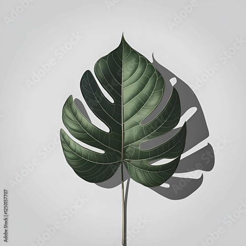 Monstera Leaf Illustration with Shadow on a Light Background
