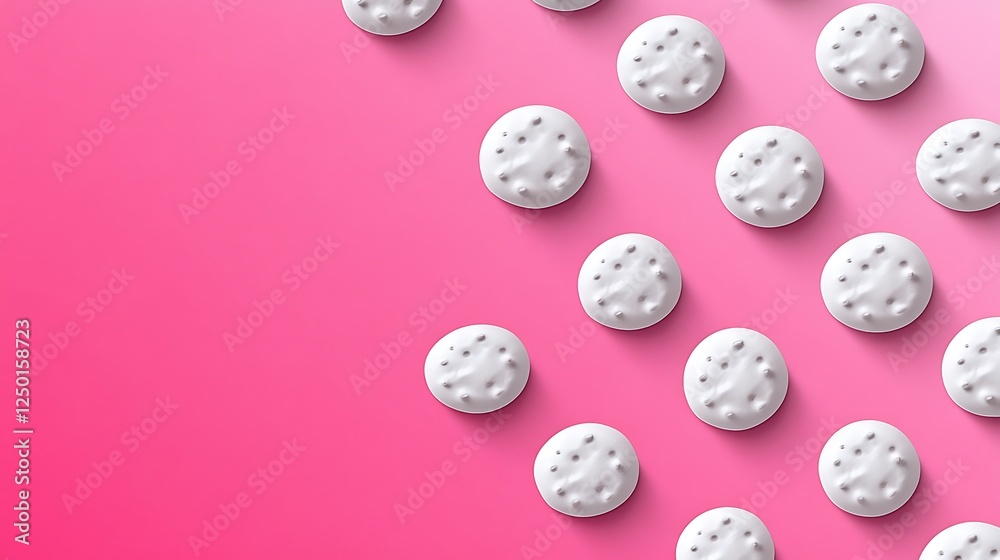 Pink background, cookies pattern, food design, website banner Pink background, cookies pattern, food design, website banner