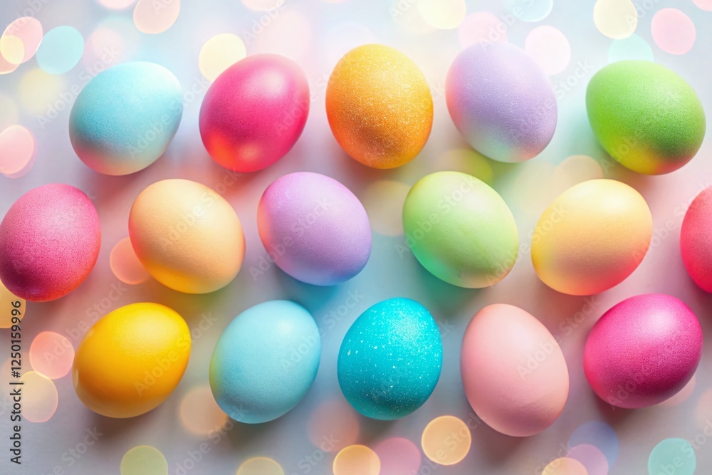 Colorful Easter Eggs Flat Lay Design - Festive Spring Holiday Background Colorful Easter Eggs Flat Lay Design - Festive Spring Holiday Background