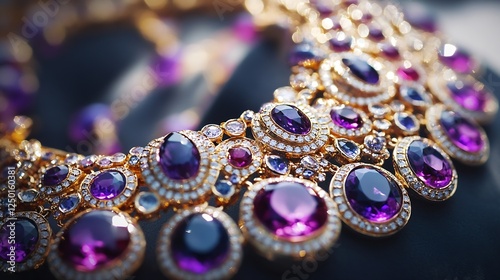 Luxurious Close Up of Shimmering Purple and Gold Jewelry Necklace for Fashion Enthusiasts : Generative AI photo