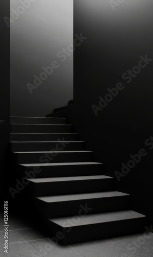 Modern black spiral staircase in dark room photo